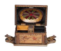 A Carved and Painted Wood Valuables Box with Masonic Interest