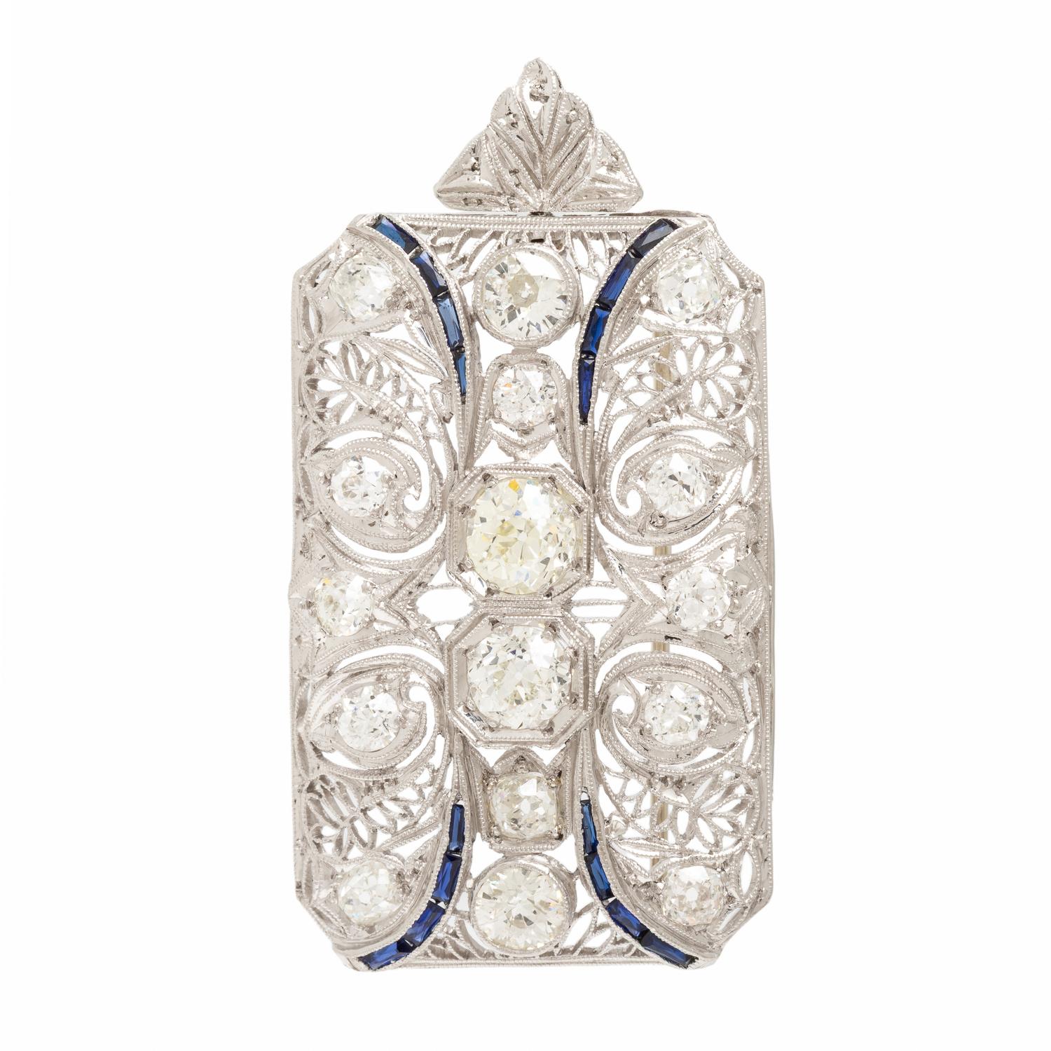Art Deco, Diamond and Synthetic Sapphire Pendant Brooch