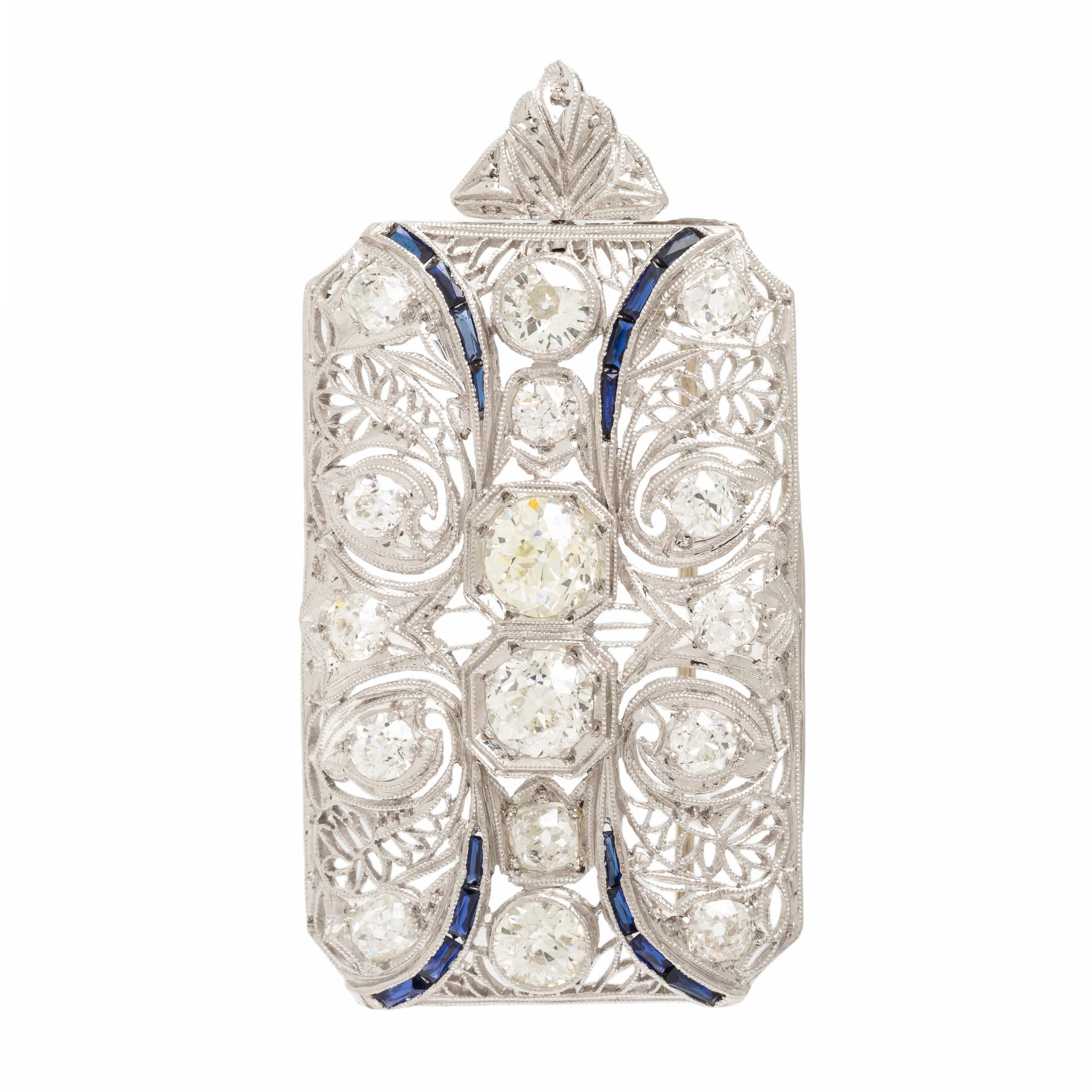 Art Deco, Diamond and Synthetic Sapphire Pendant Brooch