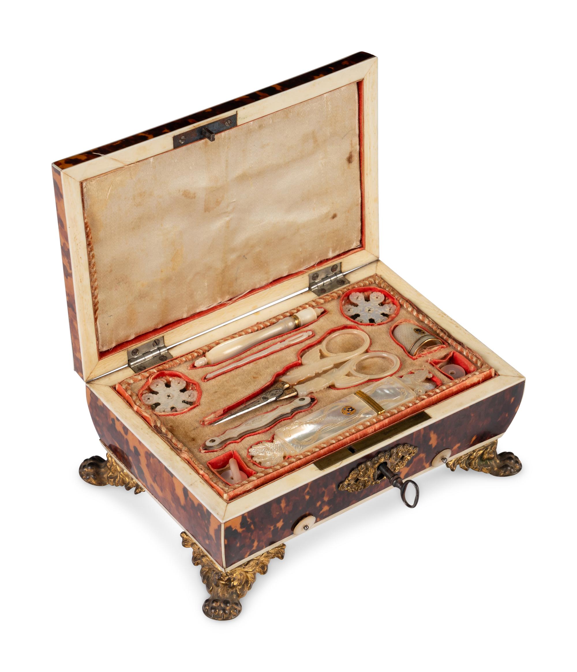 A Palais Royal Tortoise Shell Musical Sewing Necessaire