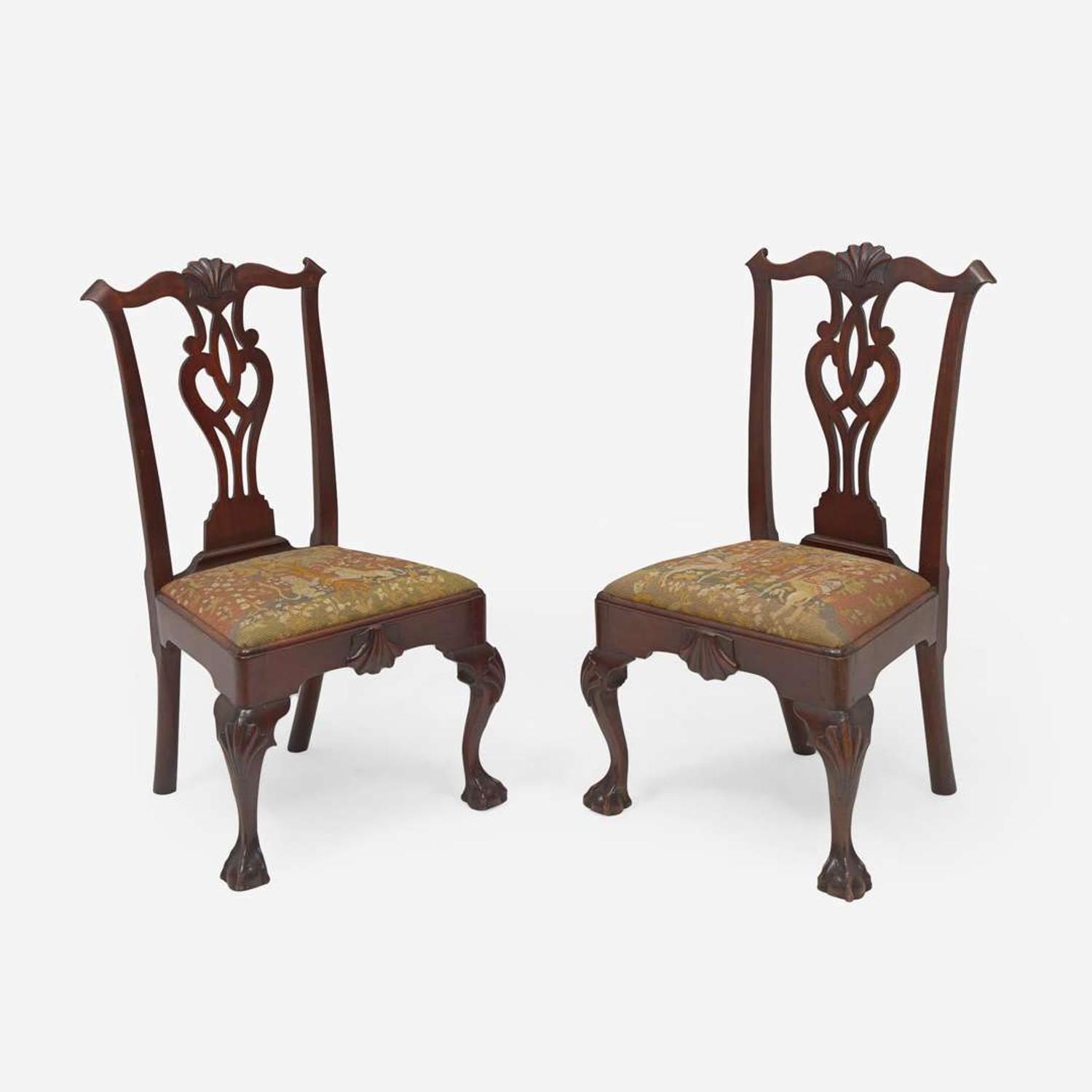 A pair of Chippendale carved mahogany side chairs Philadelphia, PA, circa 1770