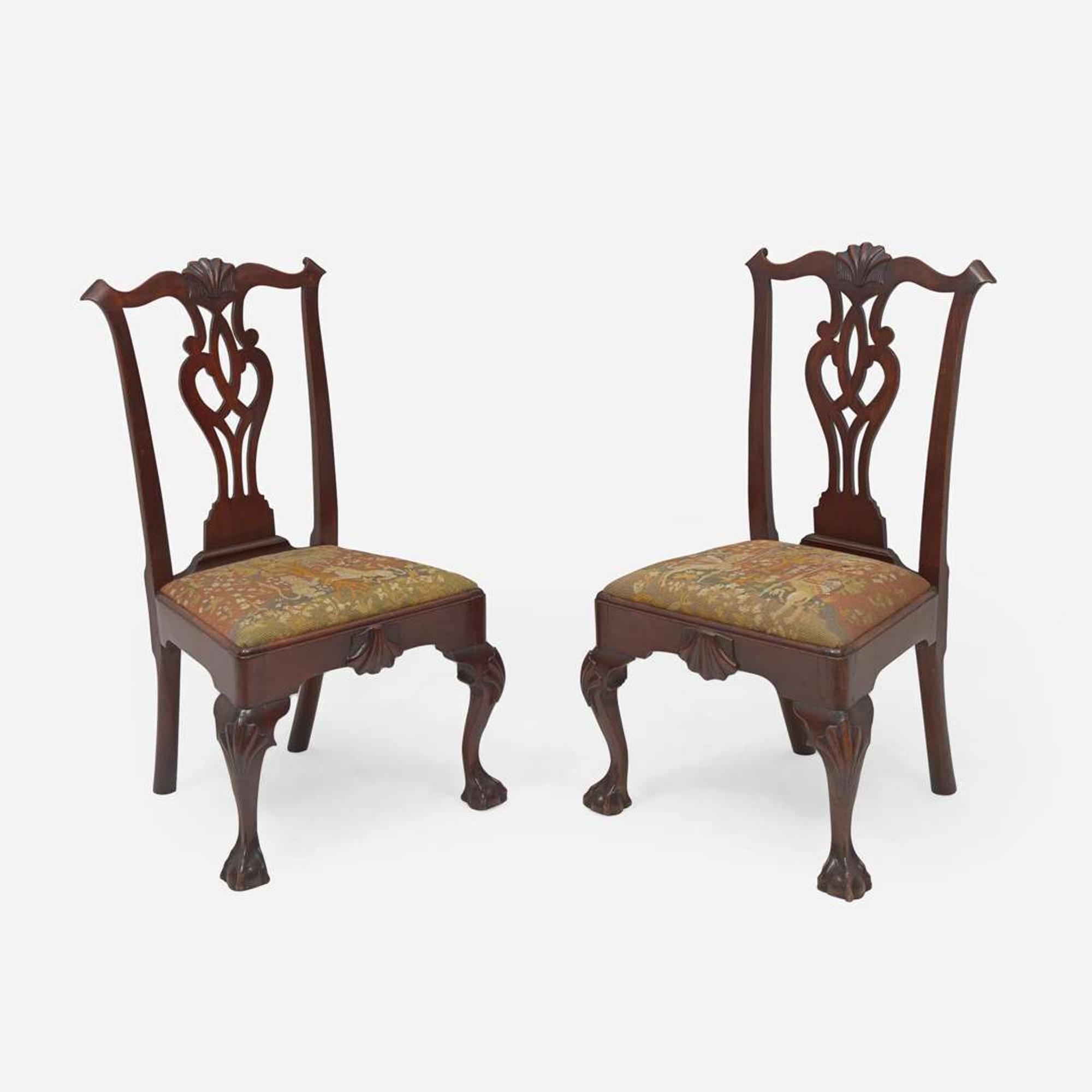 A pair of Chippendale carved mahogany side chairs Philadelphia, PA, circa 1770