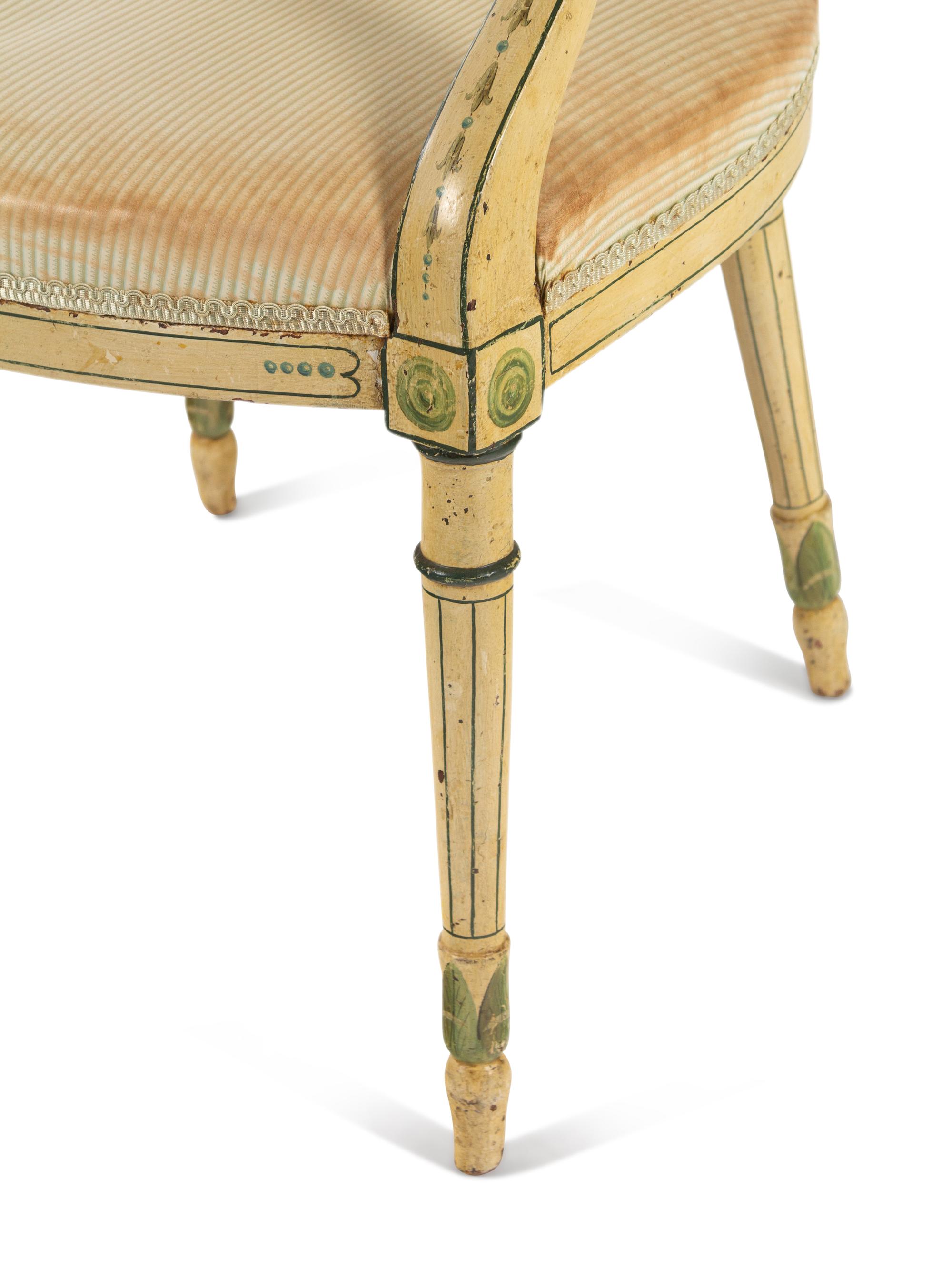 A George III Polychrome and Cream-Painted Armchair
