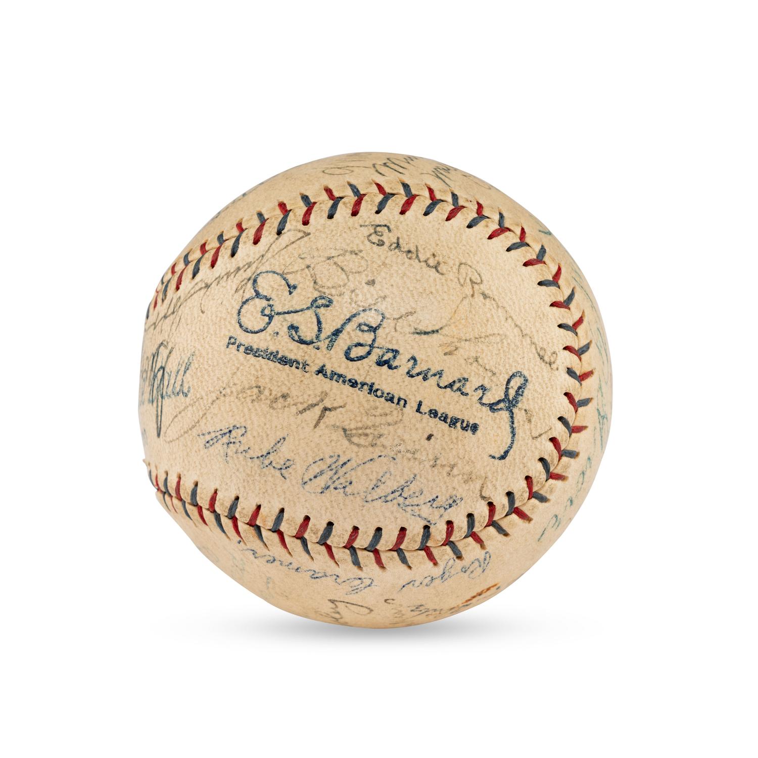 A 1930 World Series Champions Philadelphia Athletics Team Signed Autograph Baseball Featuring Al Simmons, Lefty Grove, Jimmie Foxx and Eddie Collins (Beckett Authentication Services Letter of Authenticity)