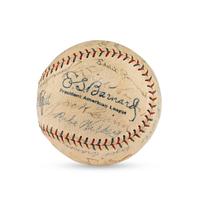 A 1930 World Series Champions Philadelphia Athletics Team Signed Autograph Baseball Featuring Al Simmons, Lefty Grove, Jimmie Foxx and Eddie Collins (Beckett Authentication Services Letter of Authenticity)