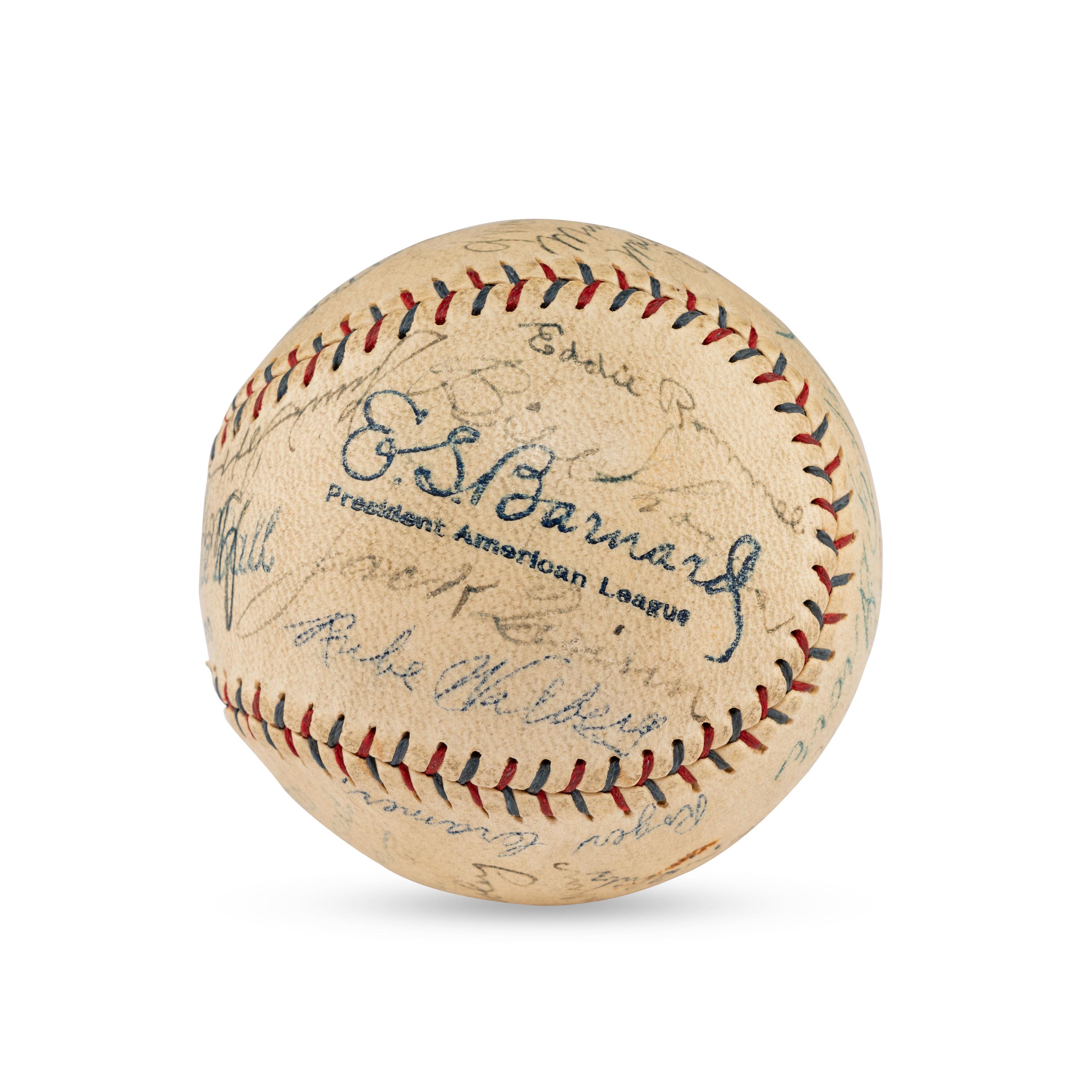 A 1930 World Series Champions Philadelphia Athletics Team Signed Autograph Baseball Featuring Al Simmons, Lefty Grove, Jimmie Foxx and Eddie Collins (Beckett Authentication Services Letter of Authenticity)