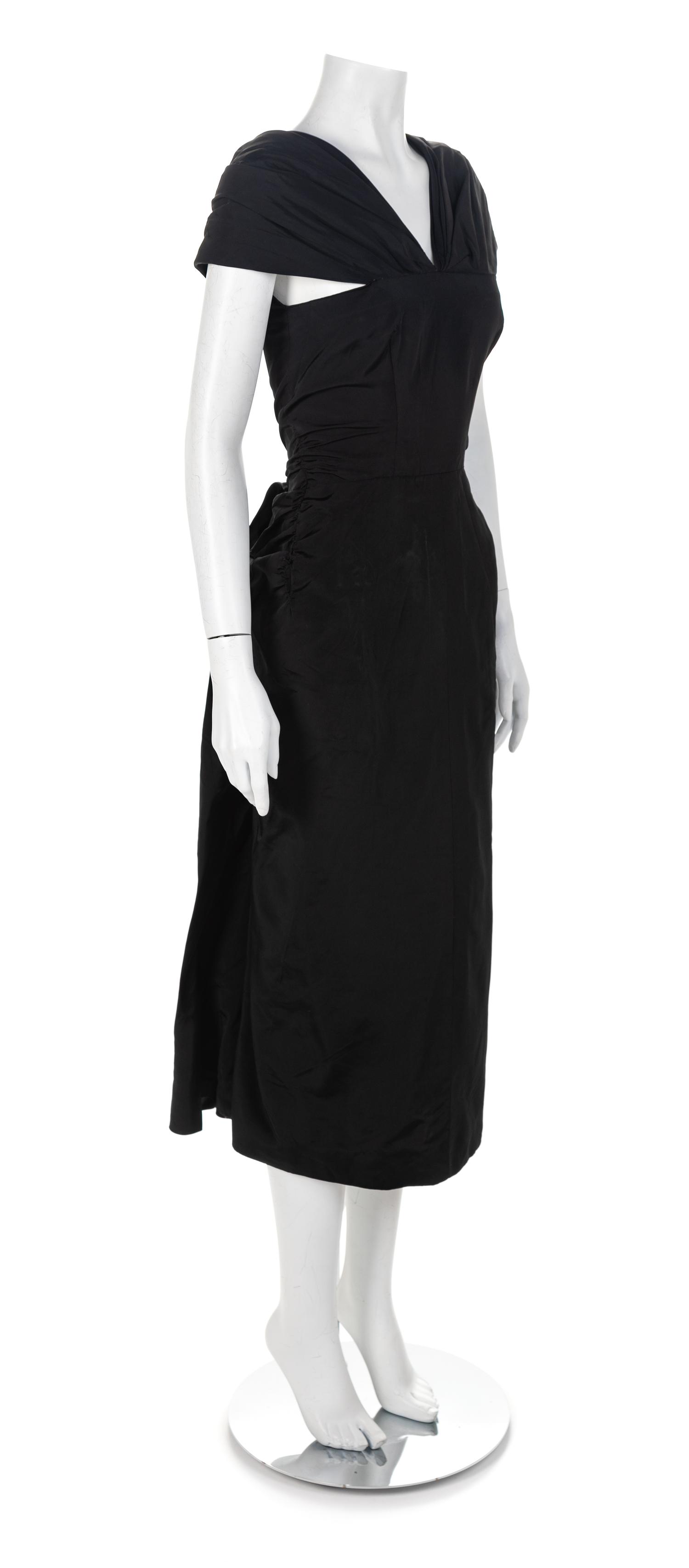 Black Evening Dress with Bustle, 1950s No size label