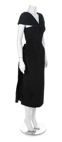 Black Evening Dress with Bustle, 1950s No size label