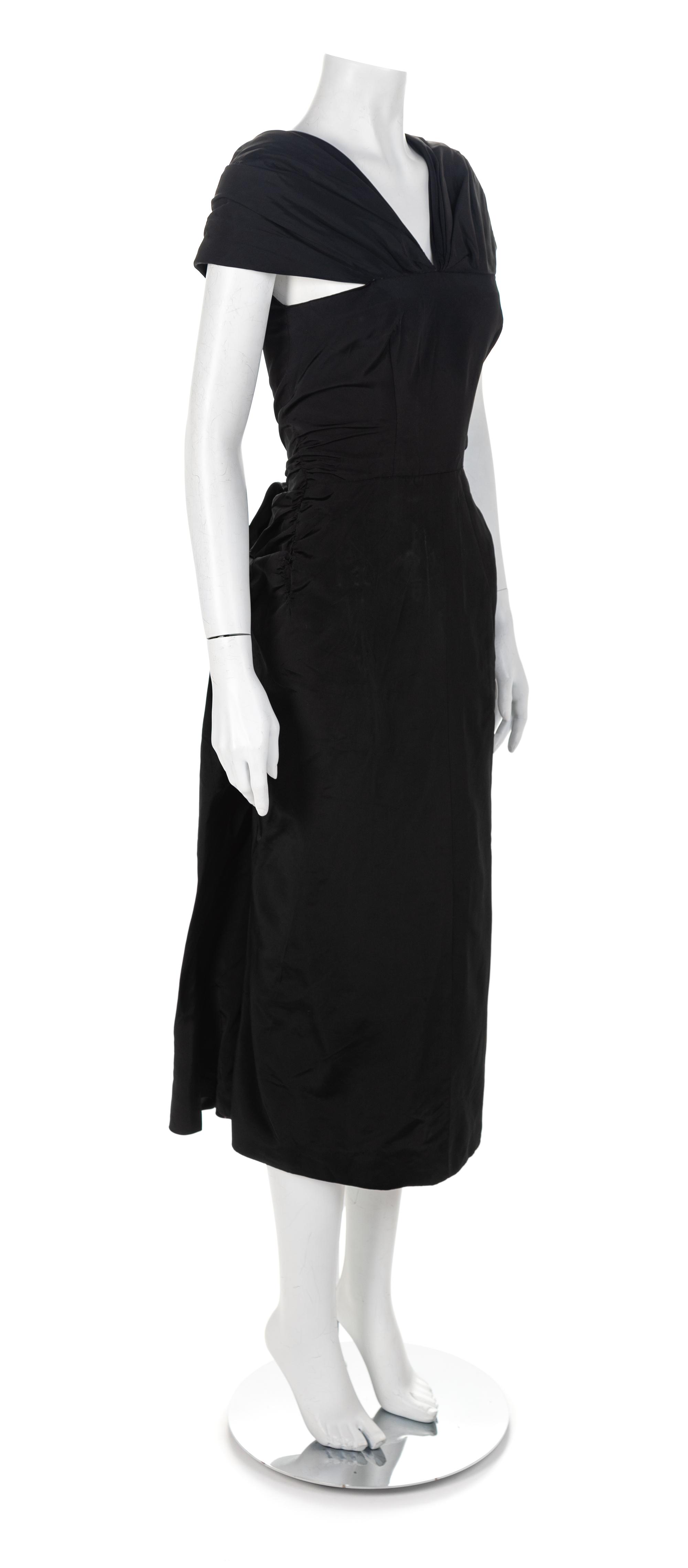 Black Evening Dress with Bustle, 1950s No size label
