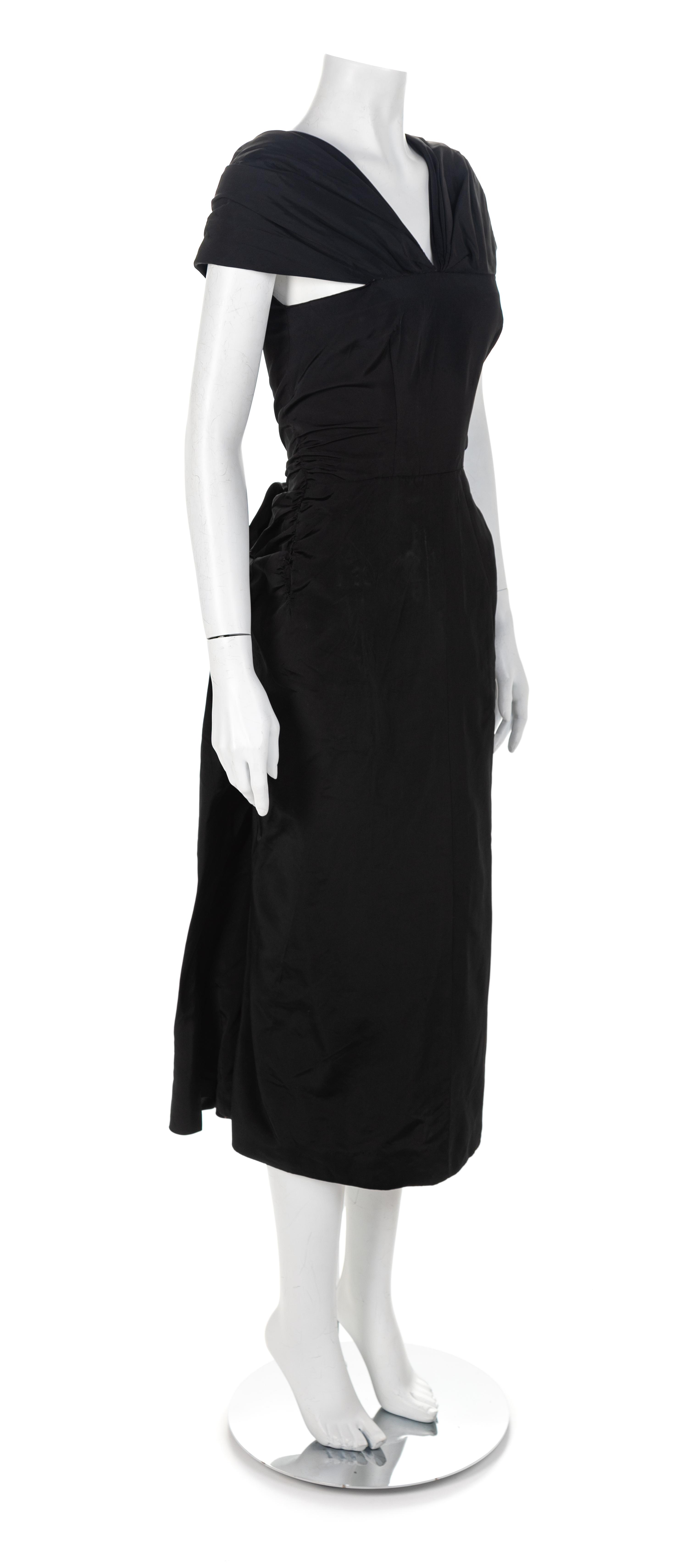 Black Evening Dress with Bustle, 1950s No size label