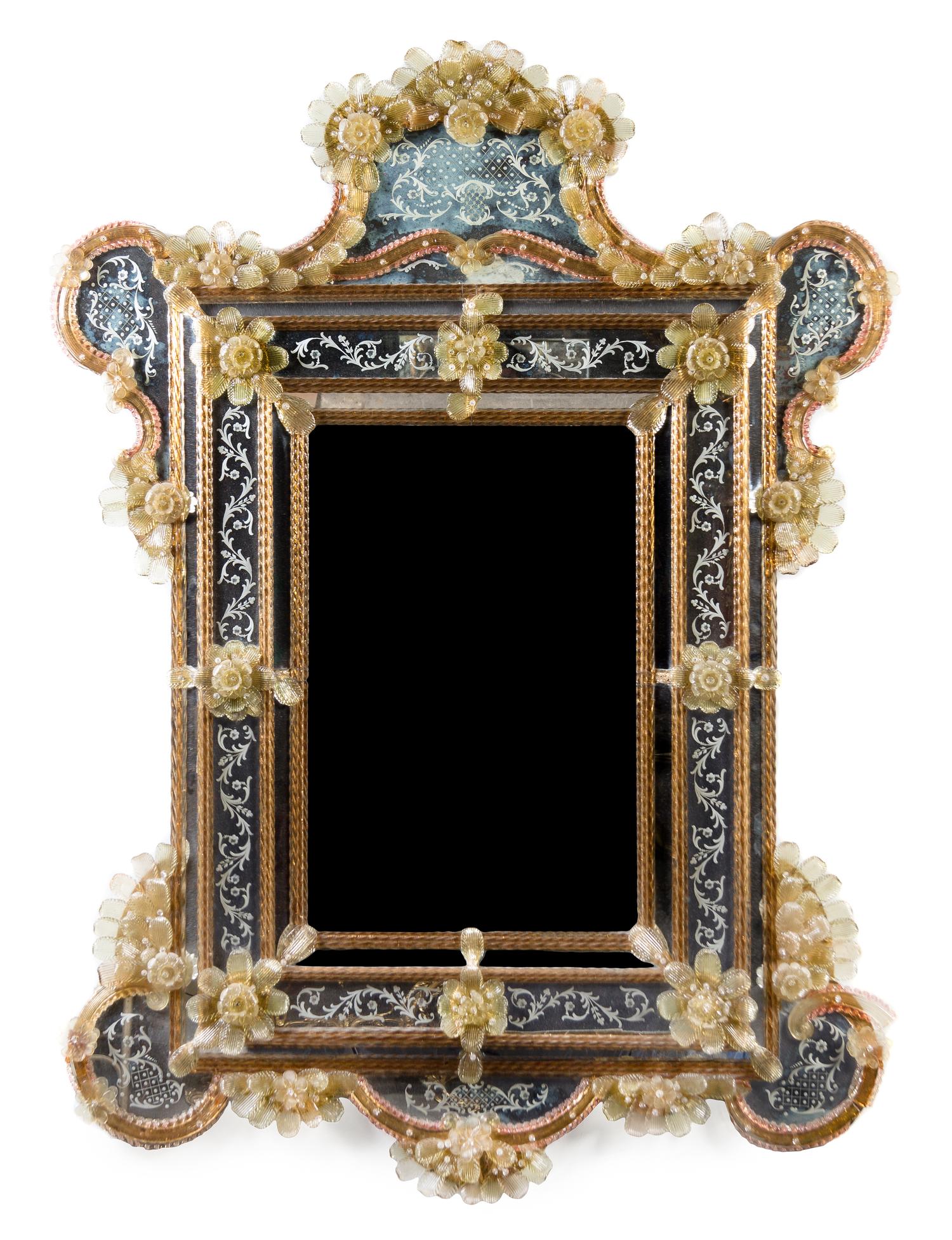 A Pair of Venetian Glass Mirrors Height 68 x width 50 1/2 inches. — FIRST HALF 20TH CENTURY