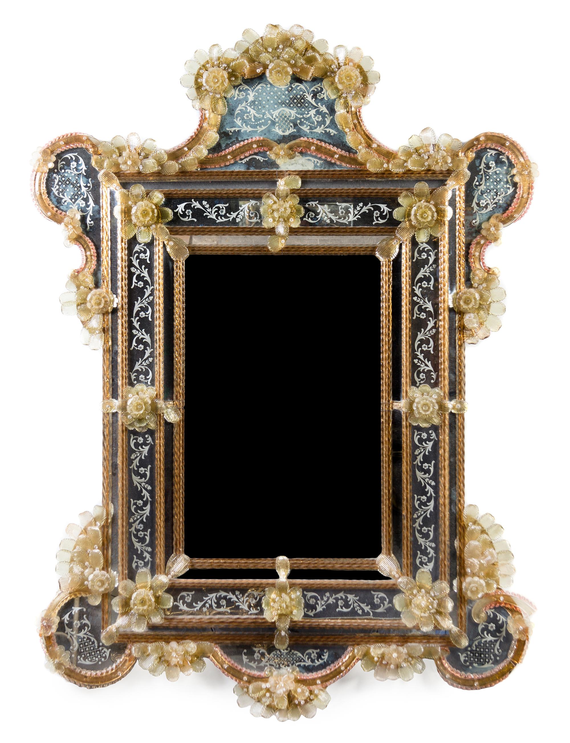 A Pair of Venetian Glass Mirrors Height 68 x width 50 1/2 inches. — FIRST HALF 20TH CENTURY