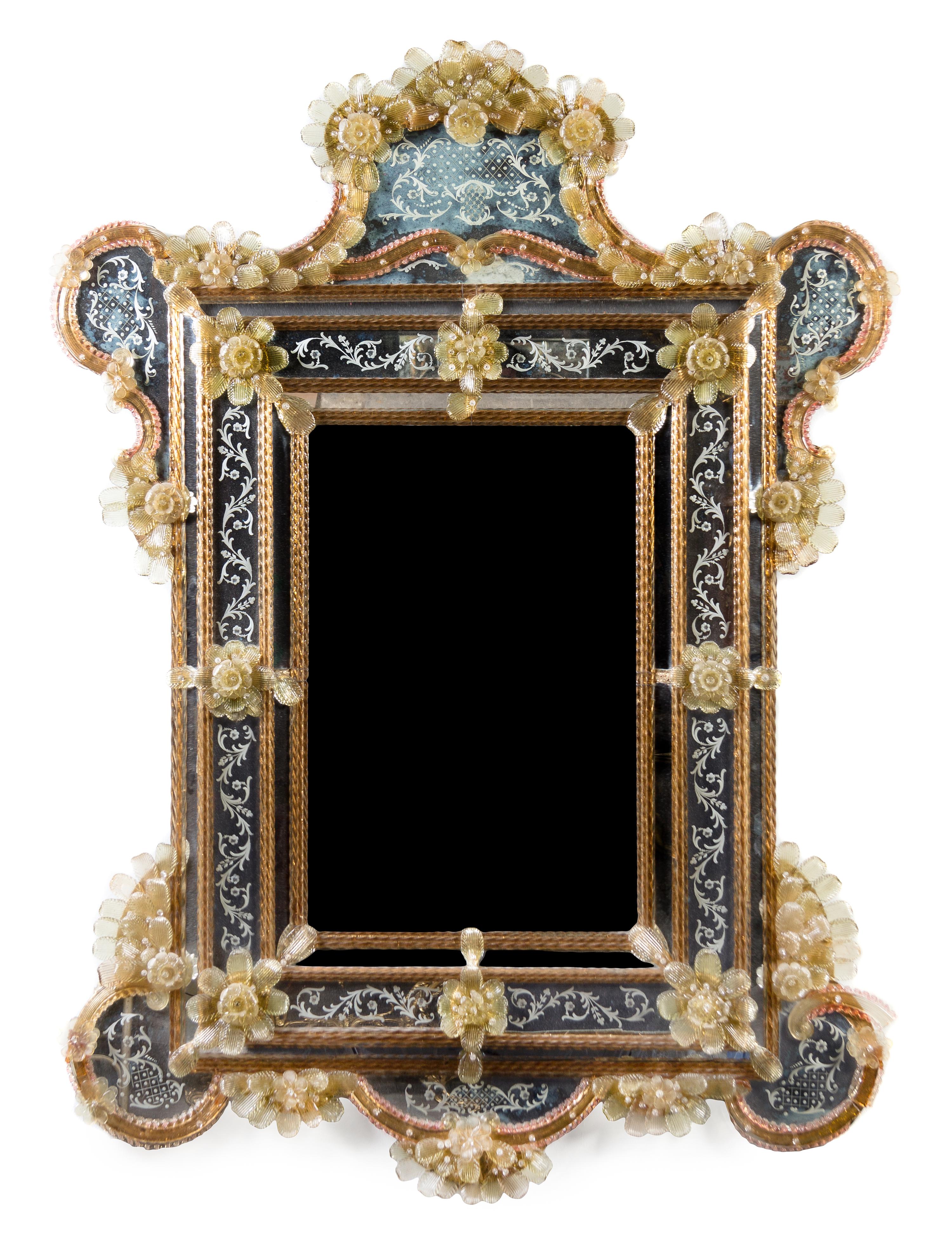 A Pair of Venetian Glass Mirrors Height 68 x width 50 1/2 inches. — FIRST HALF 20TH CENTURY