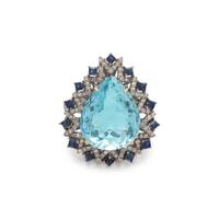 AQUAMARINE, SAPPHIRE AND DIAMOND RING