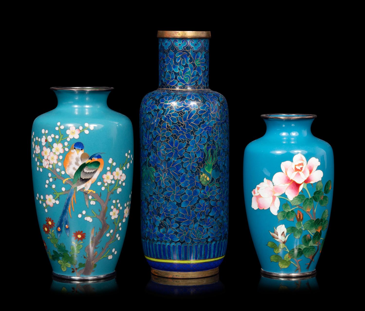21 Blue Ground Cloisonné Vessels