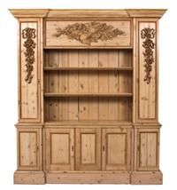 A Georgian Style Carved Pine Breakfront Height 91 x width 77 x depth 17 1/2 inches. — 20TH CENTURY