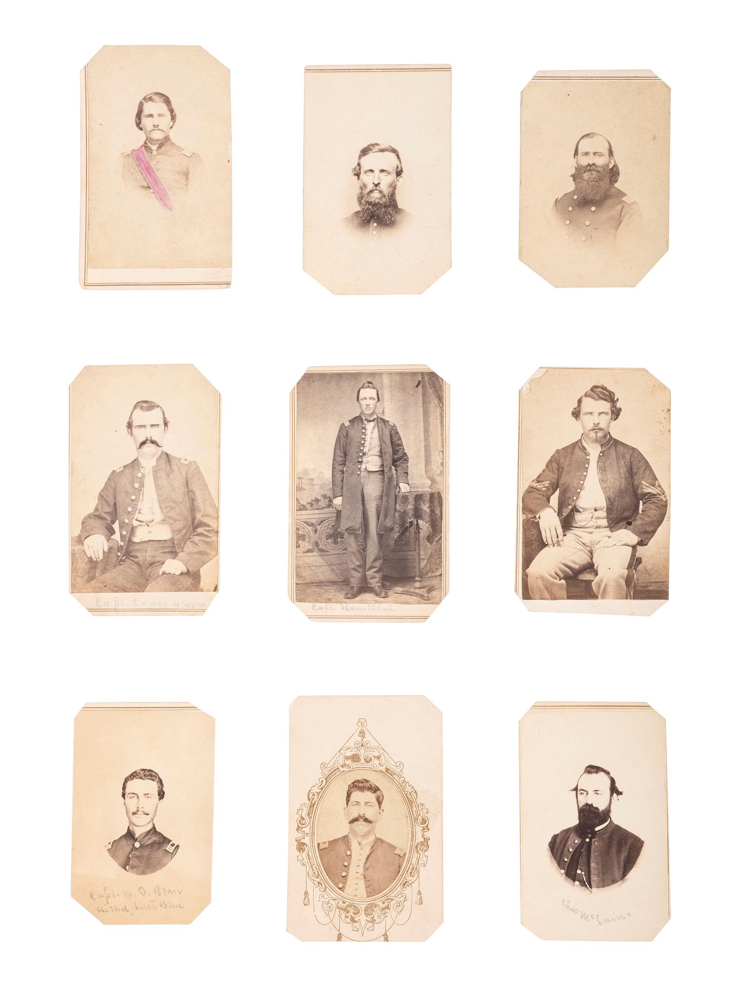 [CIVIL WAR]. A collection of CDVs featuring officers of the 4th Missouri State Militia Cavalry Regiment.