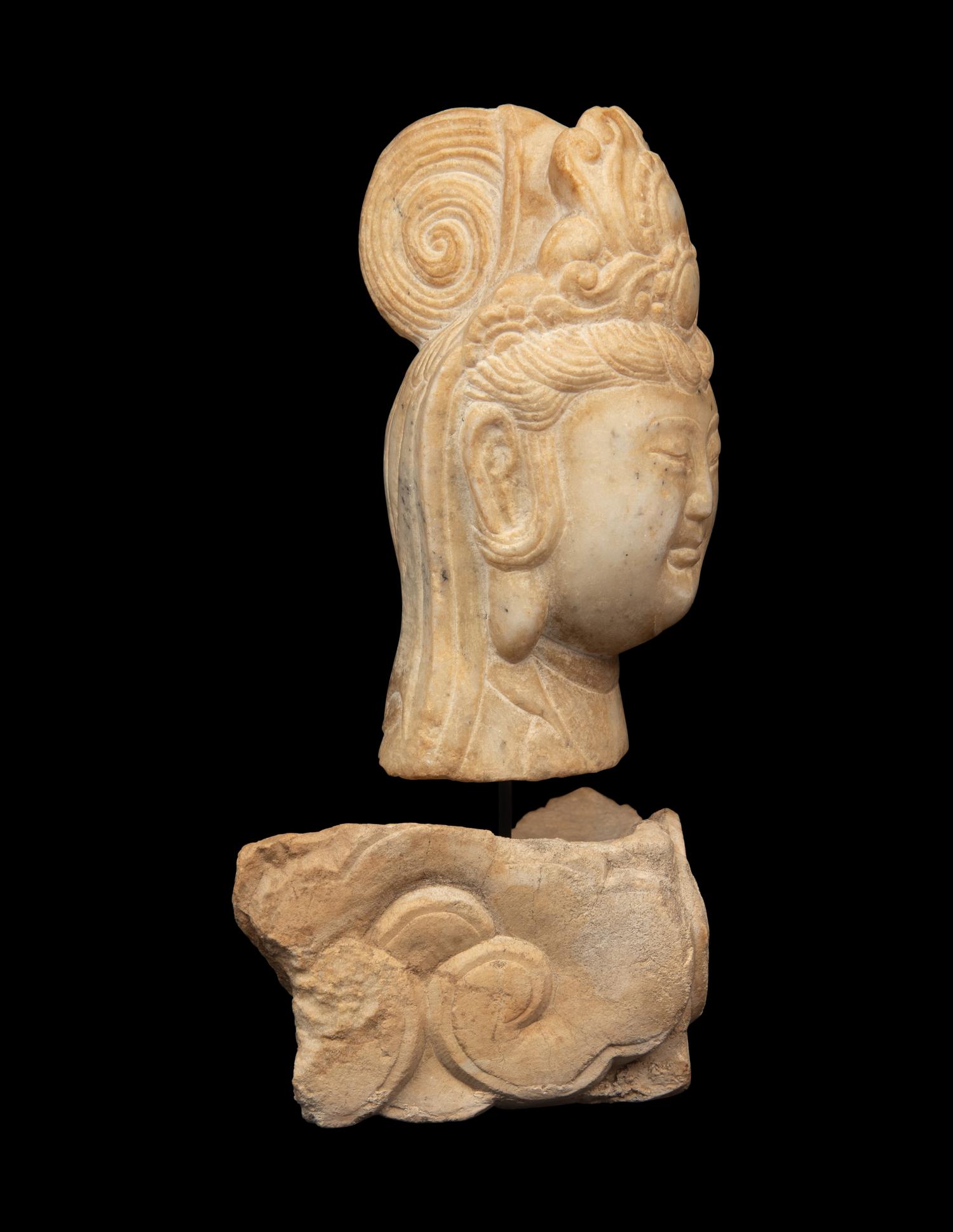 A Chinese Carved Stone Head of Guanyin