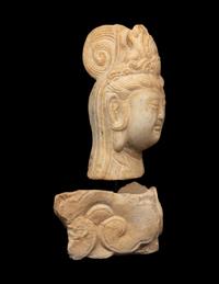 A Chinese Carved Stone Head of Guanyin