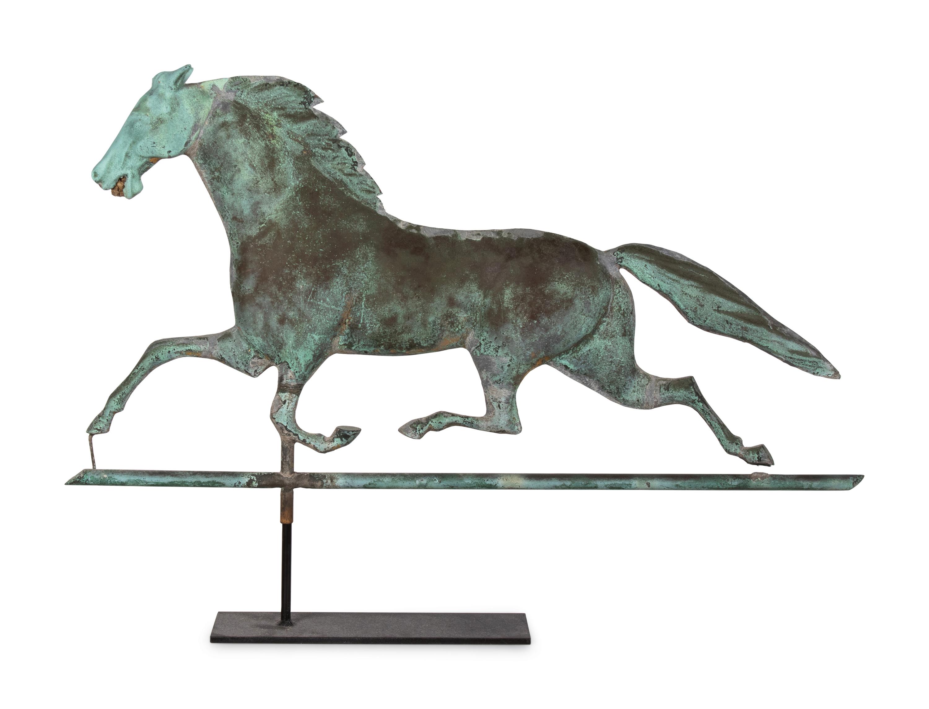 A Patinated Copper Running Horse Weather Vane