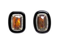 OPAL, BLACK ONYX, AND DIAMOND EARRINGS