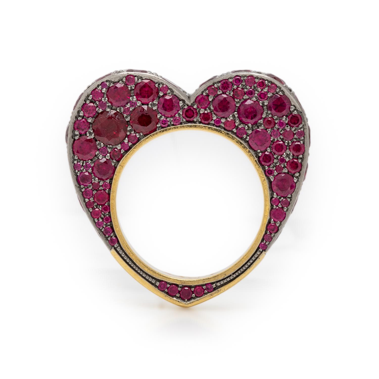 JESSICA MCCORMACK, RUBY AND BICOLOR GOLD HEART RING