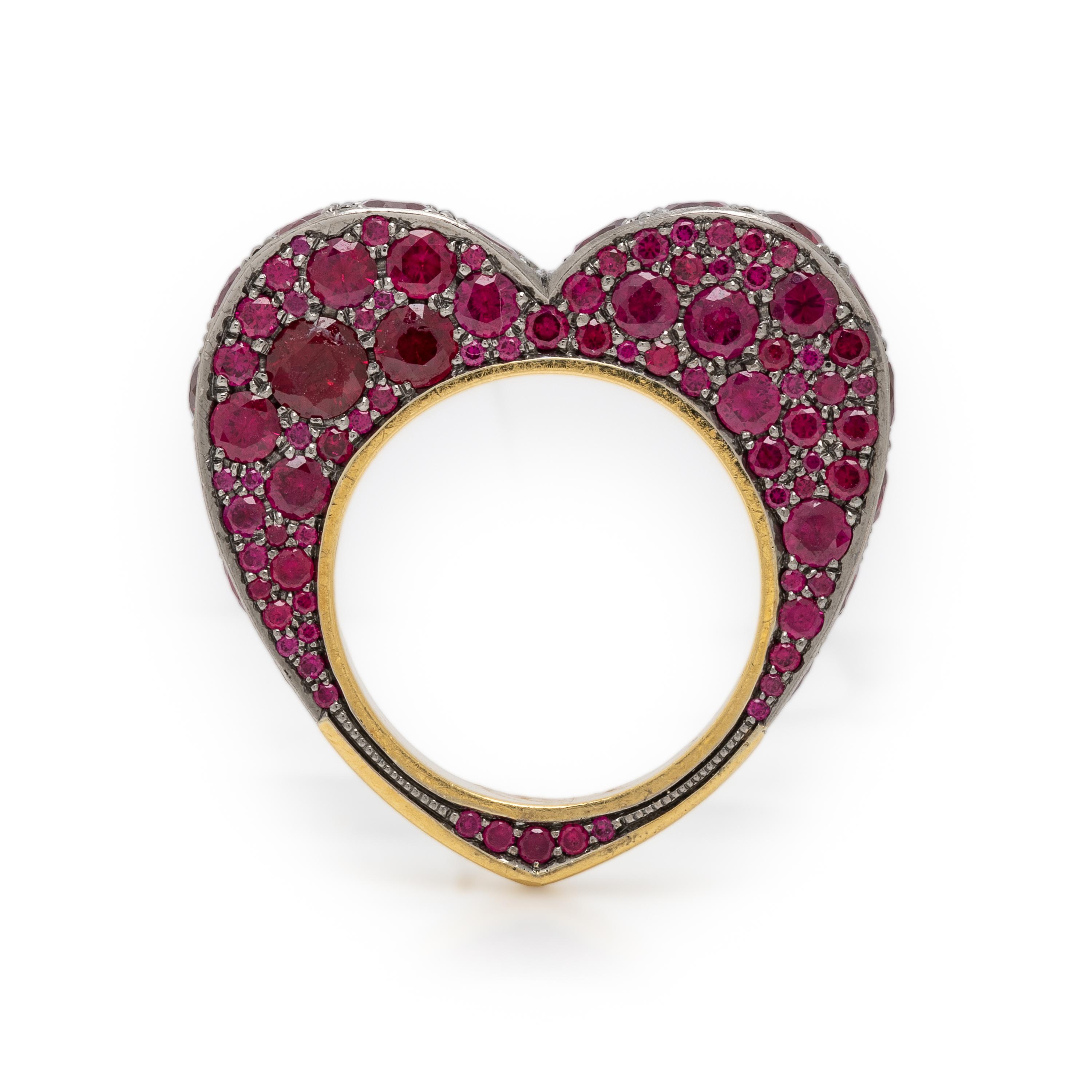 JESSICA MCCORMACK, RUBY AND BICOLOR GOLD HEART RING