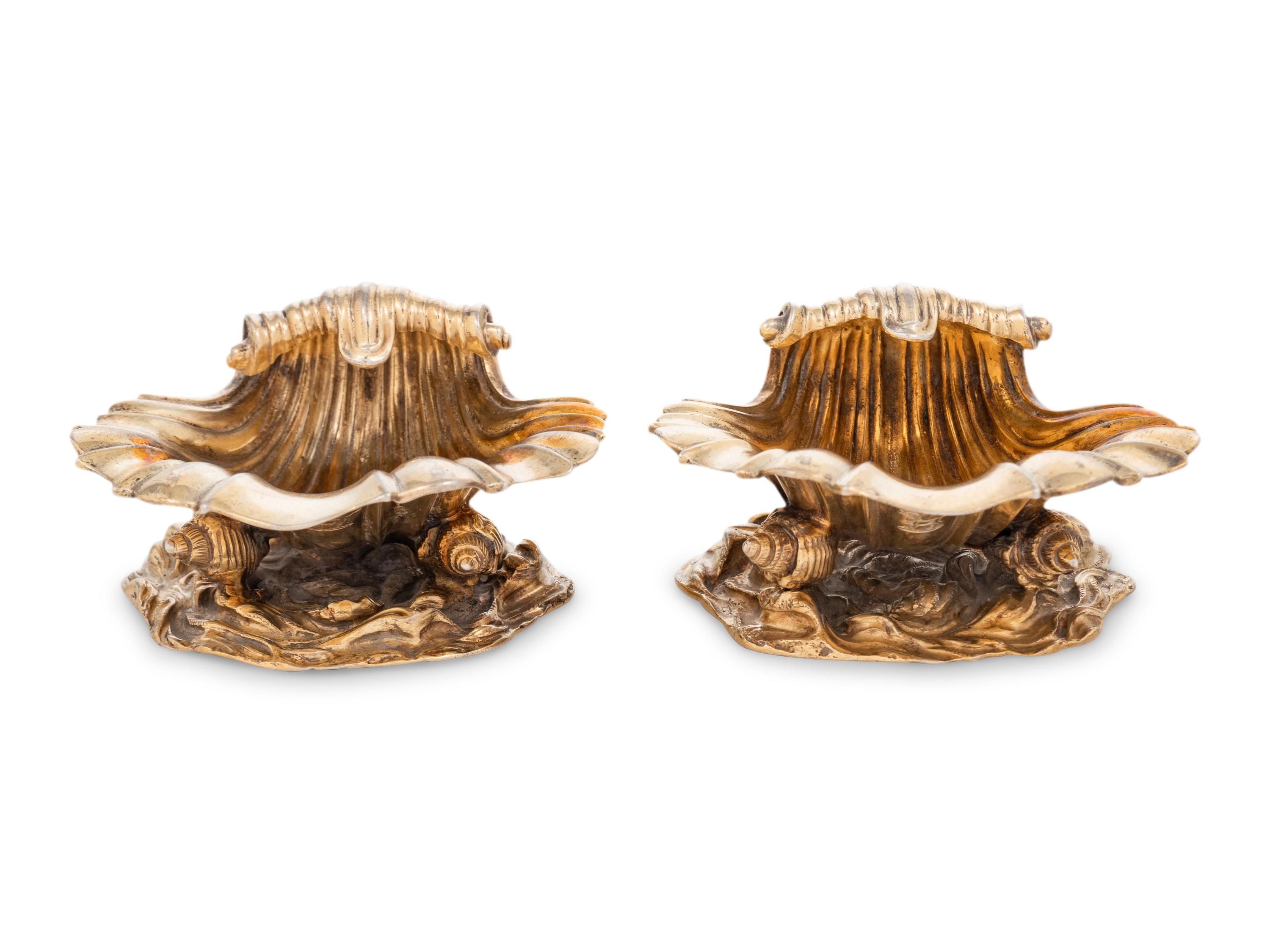 A Pair of George IV Silver-Gilt Shell Form Master Salts
