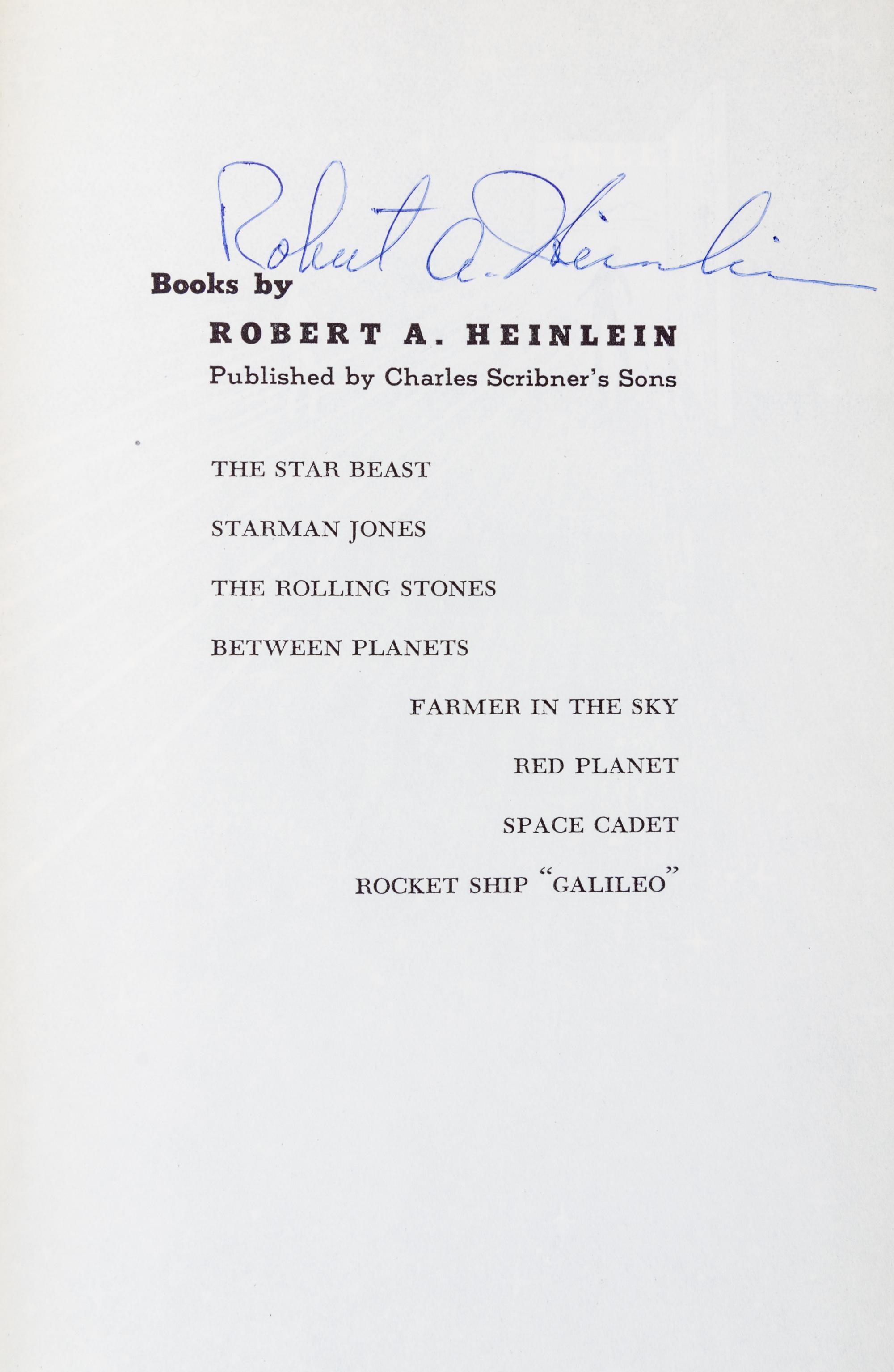 HEINLEIN, ROBERT A. Time for the Stars. New York, 1956. First edition, signed.