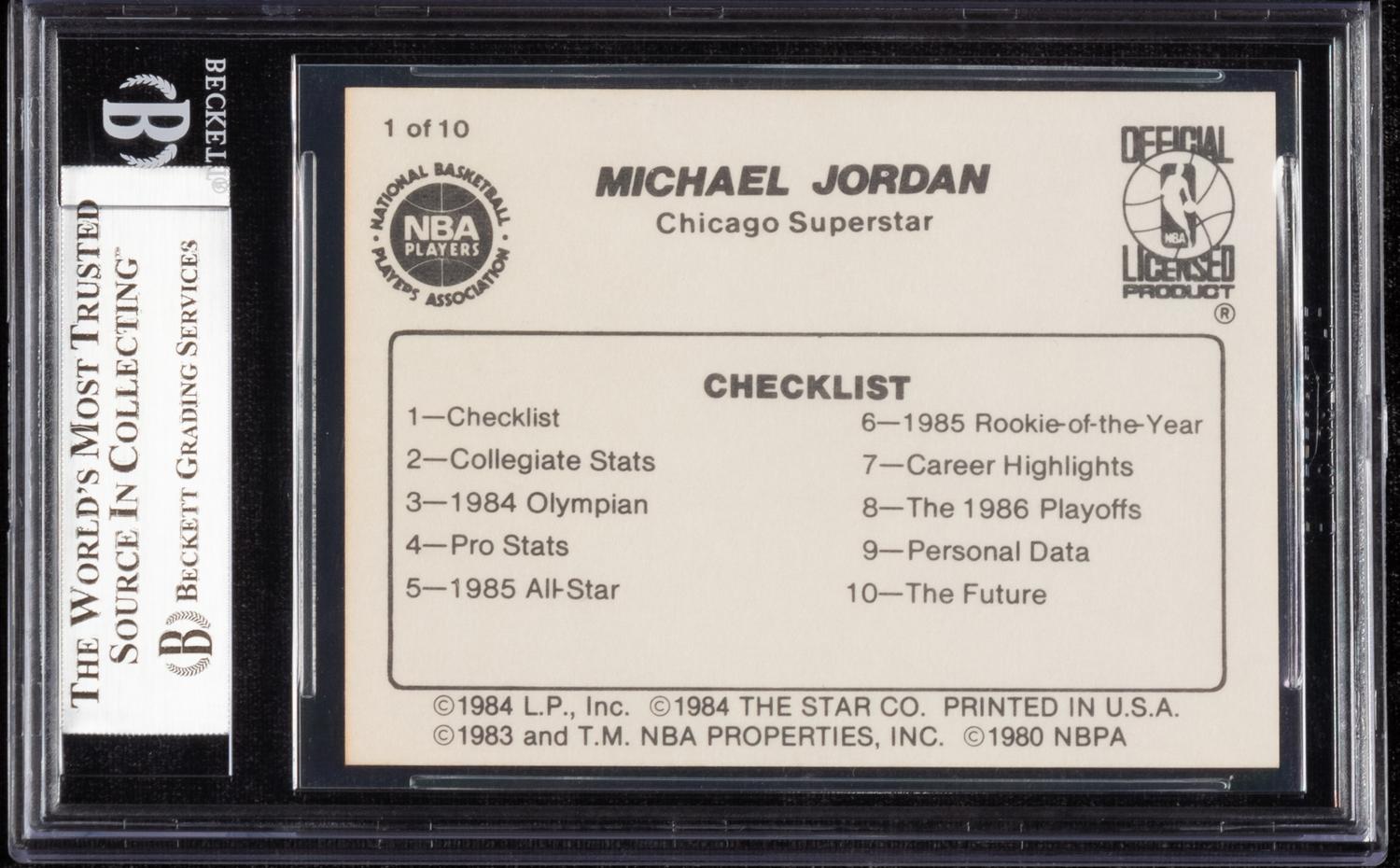 A 1986 Michael Jordan Star Set Checklist Card No. 1 (BGS 9 MINT)