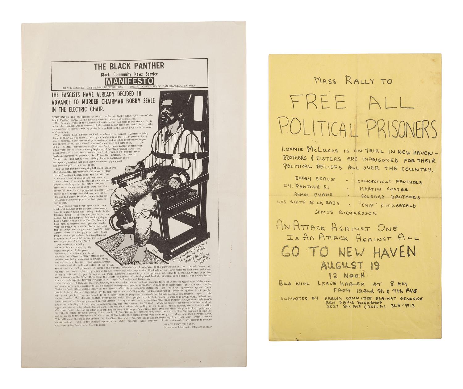 [BLACK PANTHER PARTY]. A group of flyers and other ephemera related to the imprisonment of Bobby Seale and other Black Panther Party members.
