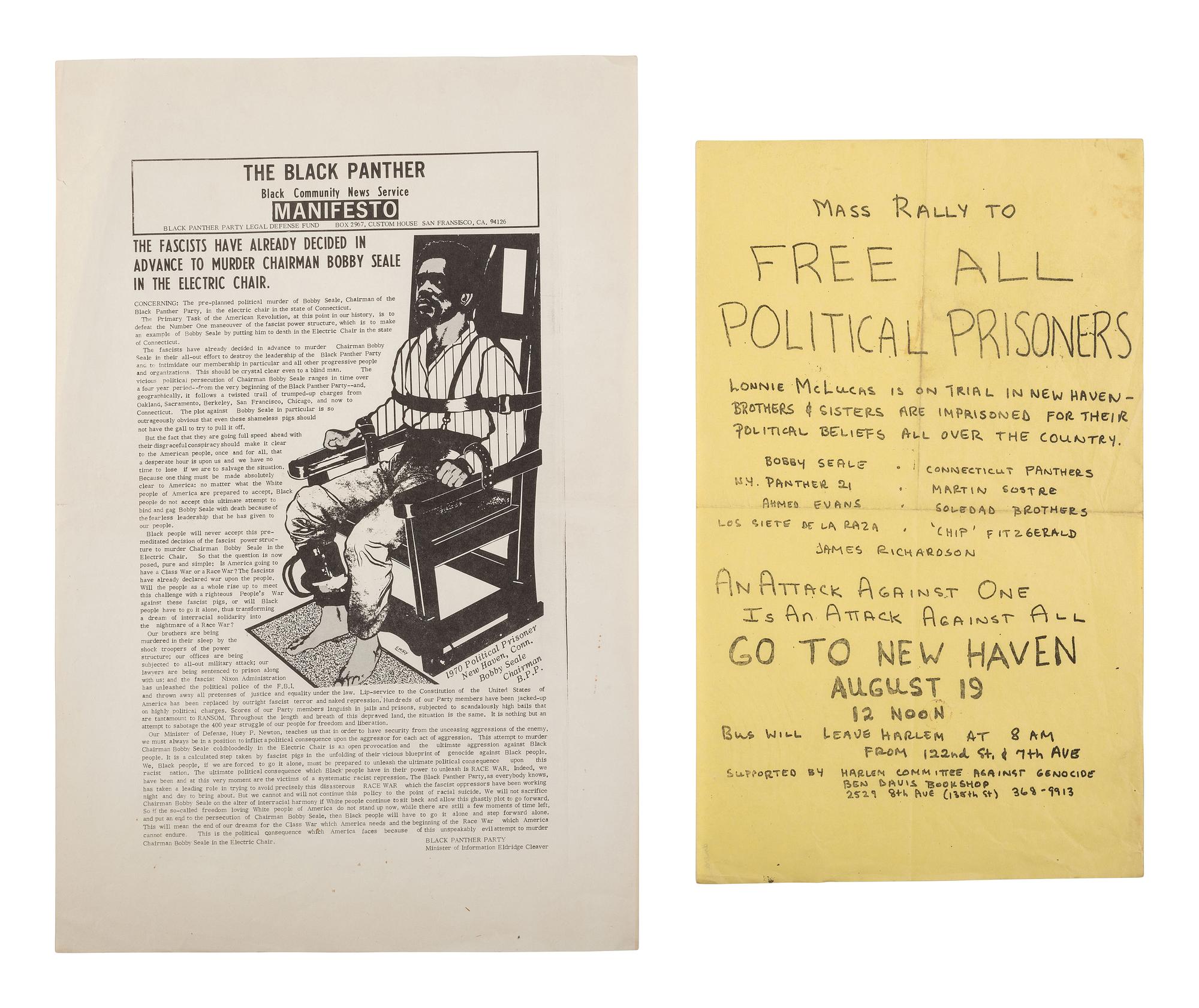 [BLACK PANTHER PARTY]. A group of flyers and other ephemera related to the imprisonment of Bobby Seale and other Black Panther Party members.