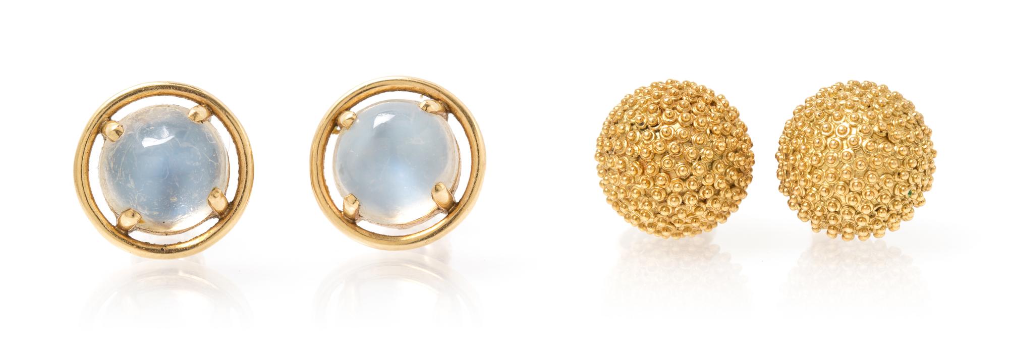 A Collection of Yellow Gold and Gemstone Earrings, 6.60 dwts.