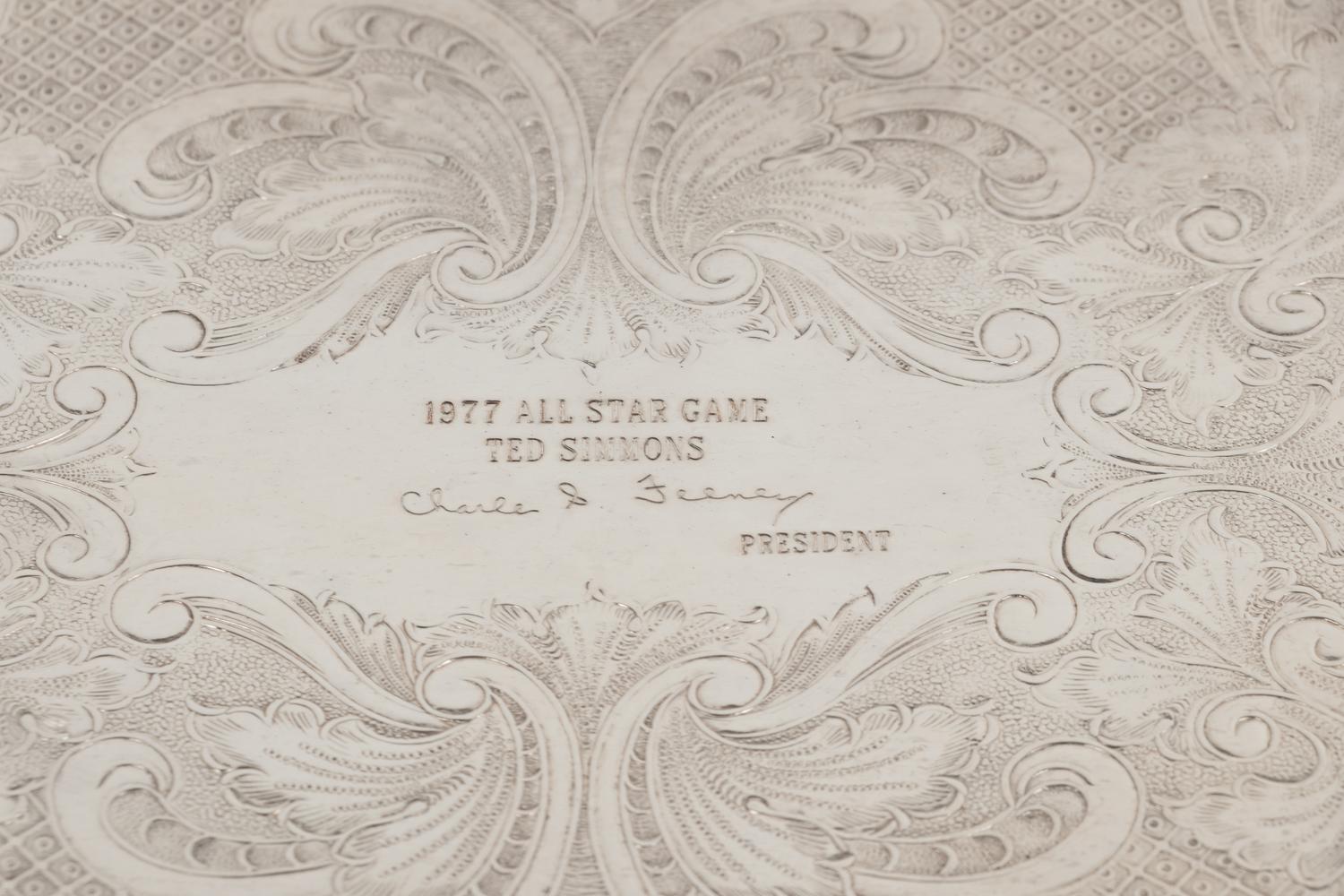 A 1977 Major League All Star Game Presentation Tray Awarded to Hall of Famer Ted Simmons