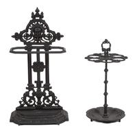 Two Victorian Style Cast Iron Umbrella Stands Height of largest 32 inches. — EARLY 20TH CENTURY