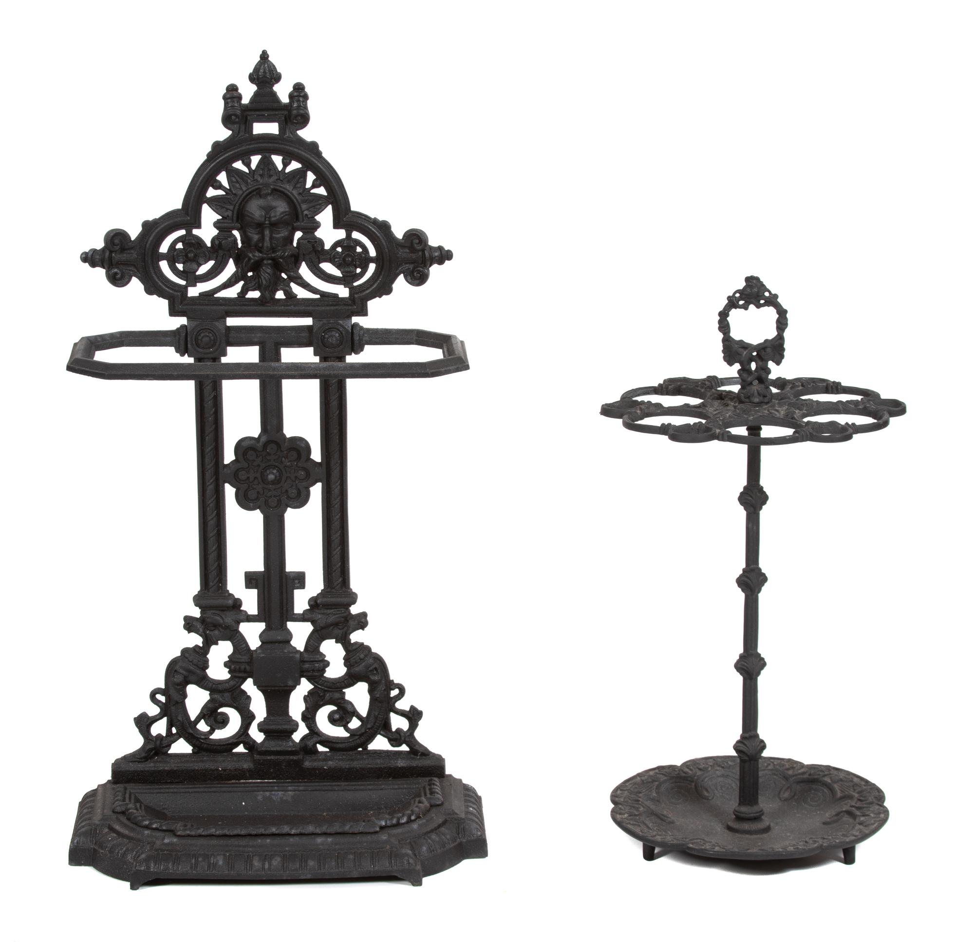 Two Victorian Style Cast Iron Umbrella Stands Height of largest 32 inches. — EARLY 20TH CENTURY