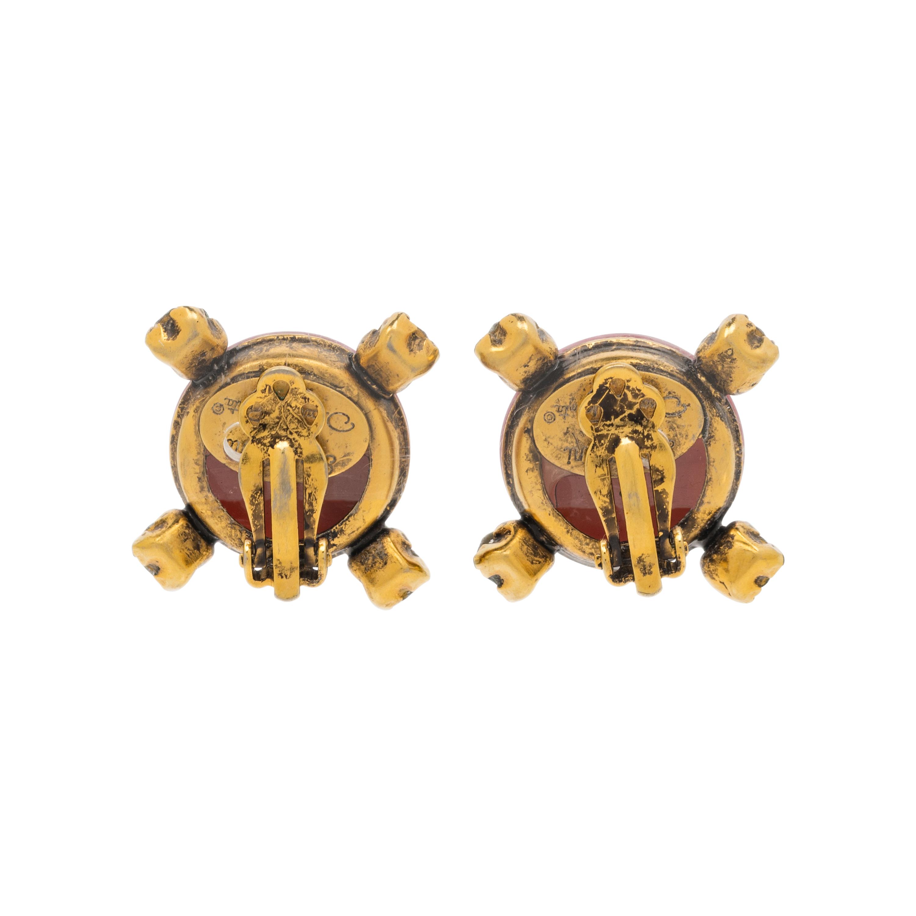 Oscar de la Renta, Pink Cabochon Ear Clips