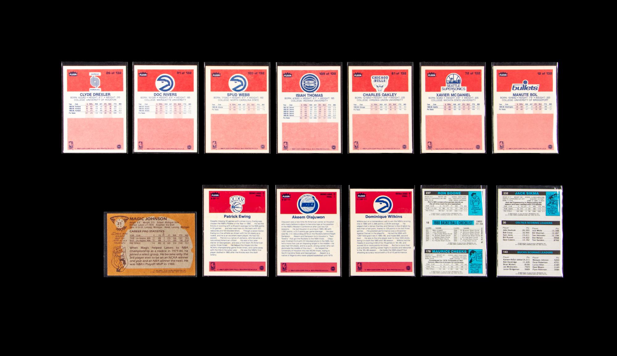 A Collection of 1980s Basketball Cards Including Multiple Hall of Famers
