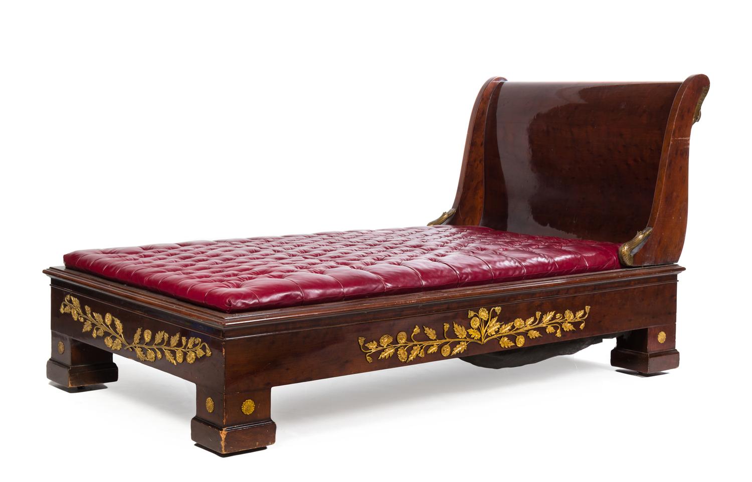 A Pair of Empire Style Gilt Metal Mounted Mahogany Daybeds Width 75 x depth 43 inches. — LATE 19TH CENTURY