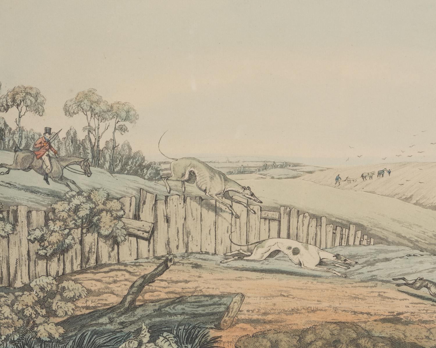A Set of Four English Hand-Colored Etchings of Hunting Scenes