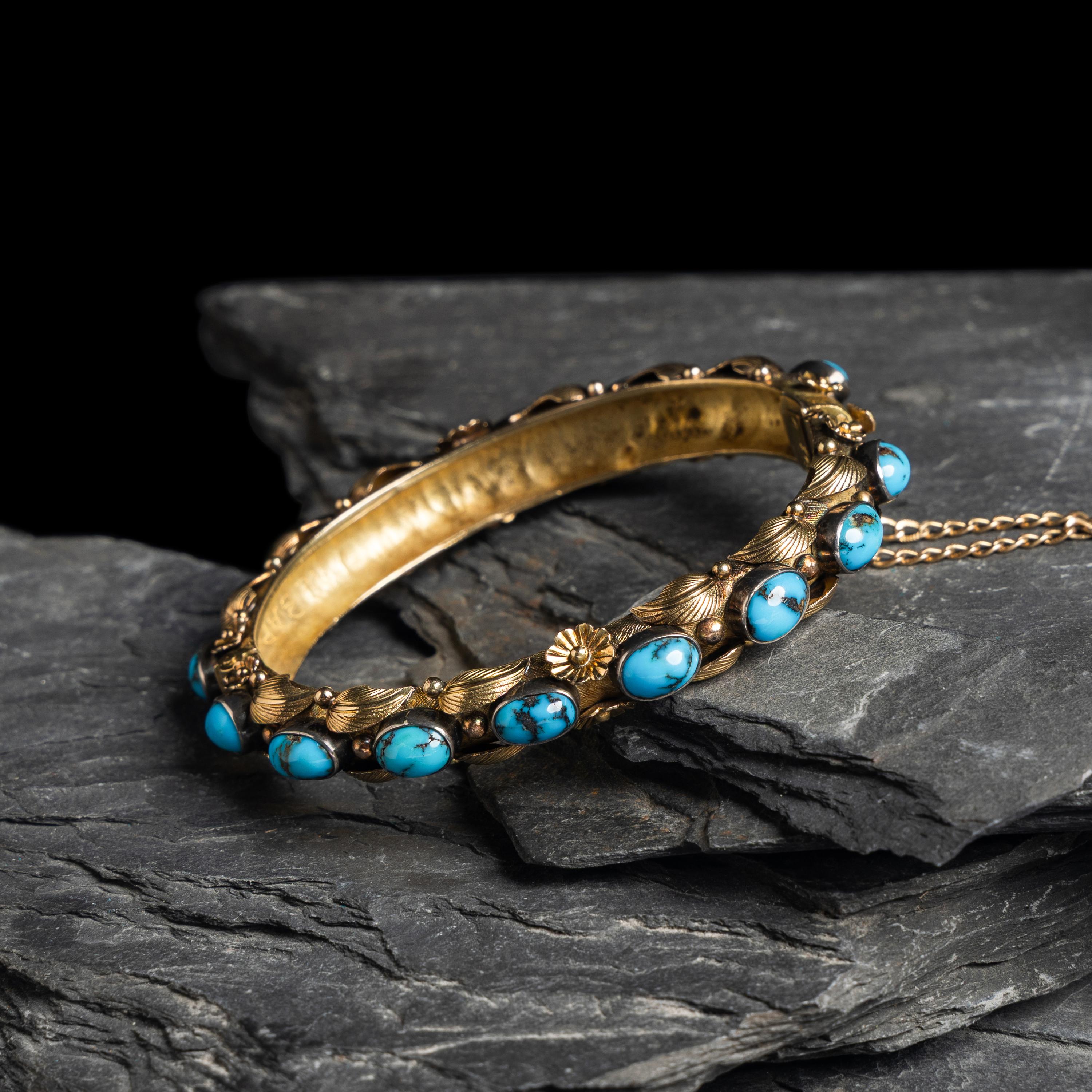 The Navajo Hogan, Carl Luthey (Shop, act. 1960-1980) — 14K Gold and Persian Turquoise Bangle Bracelet