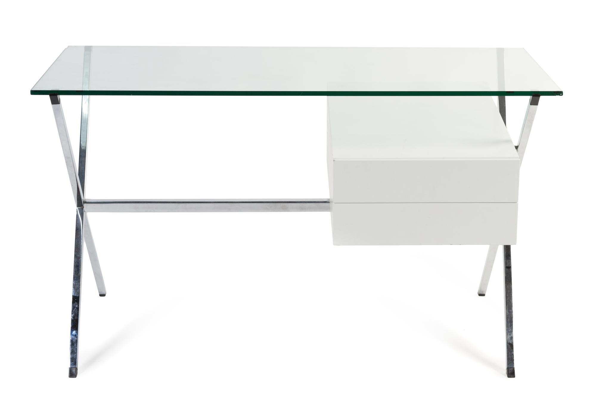 An Italian Glass Top Desk, Franco Albini for Knoll Base height 27 x length 43 x width 26 inches. — CIRCA 1958