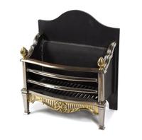 A Silvered Metal and Iron Fire Grate Height 23 x width 20 1/2 x depth 11 1/2 inches.
