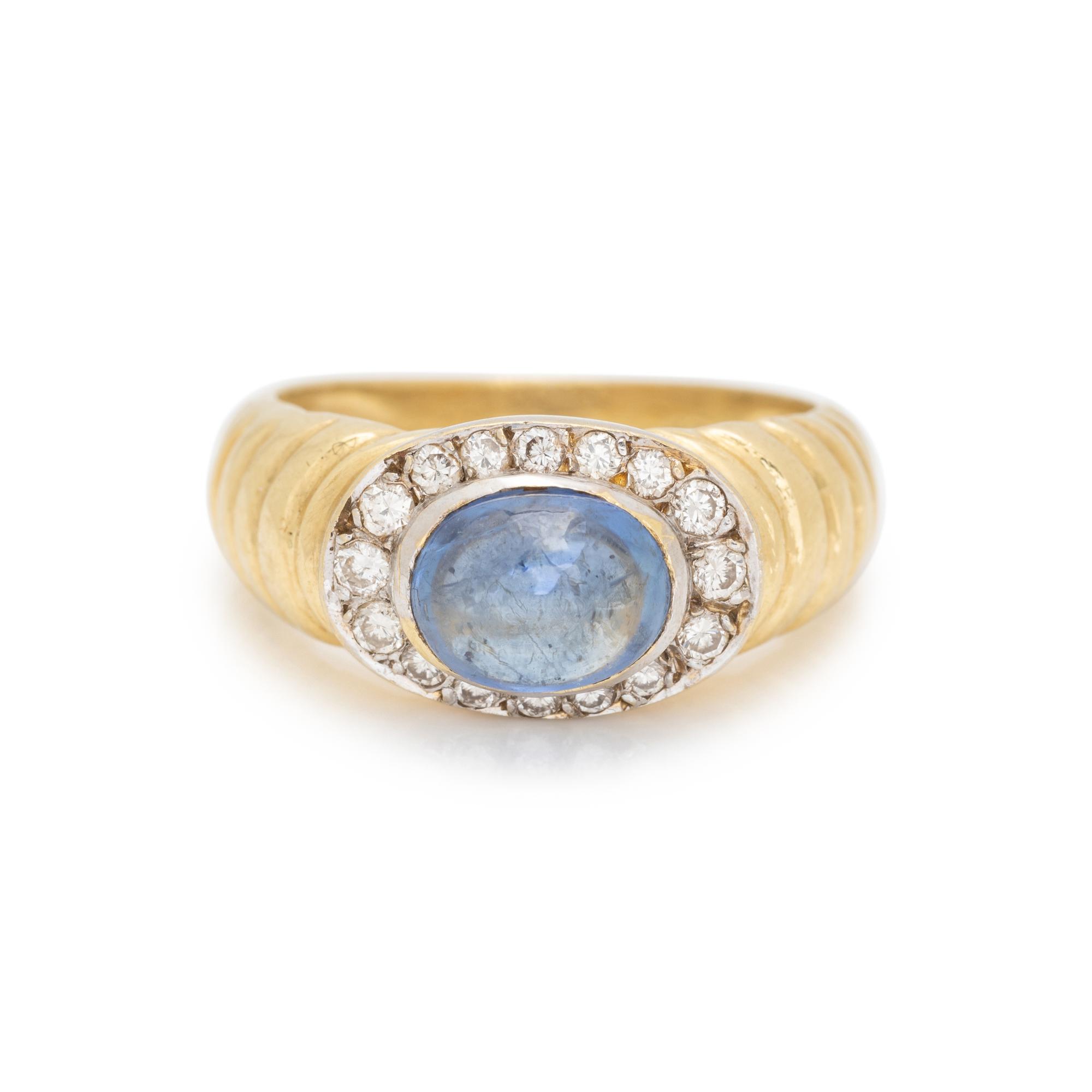 YELLOW GOLD, SAPPHIRE, AND DIAMOND RING