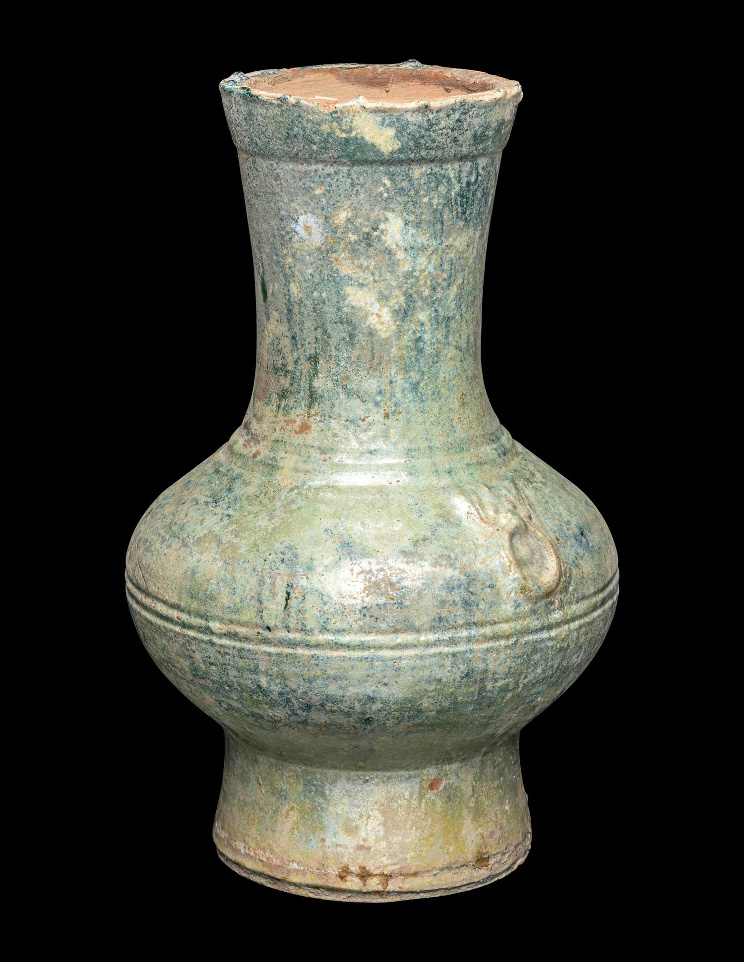 A Chinese Green Glazed Pottery Hu Vase