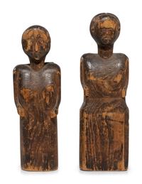 Two Carved Pine "Bedpost" Dolls