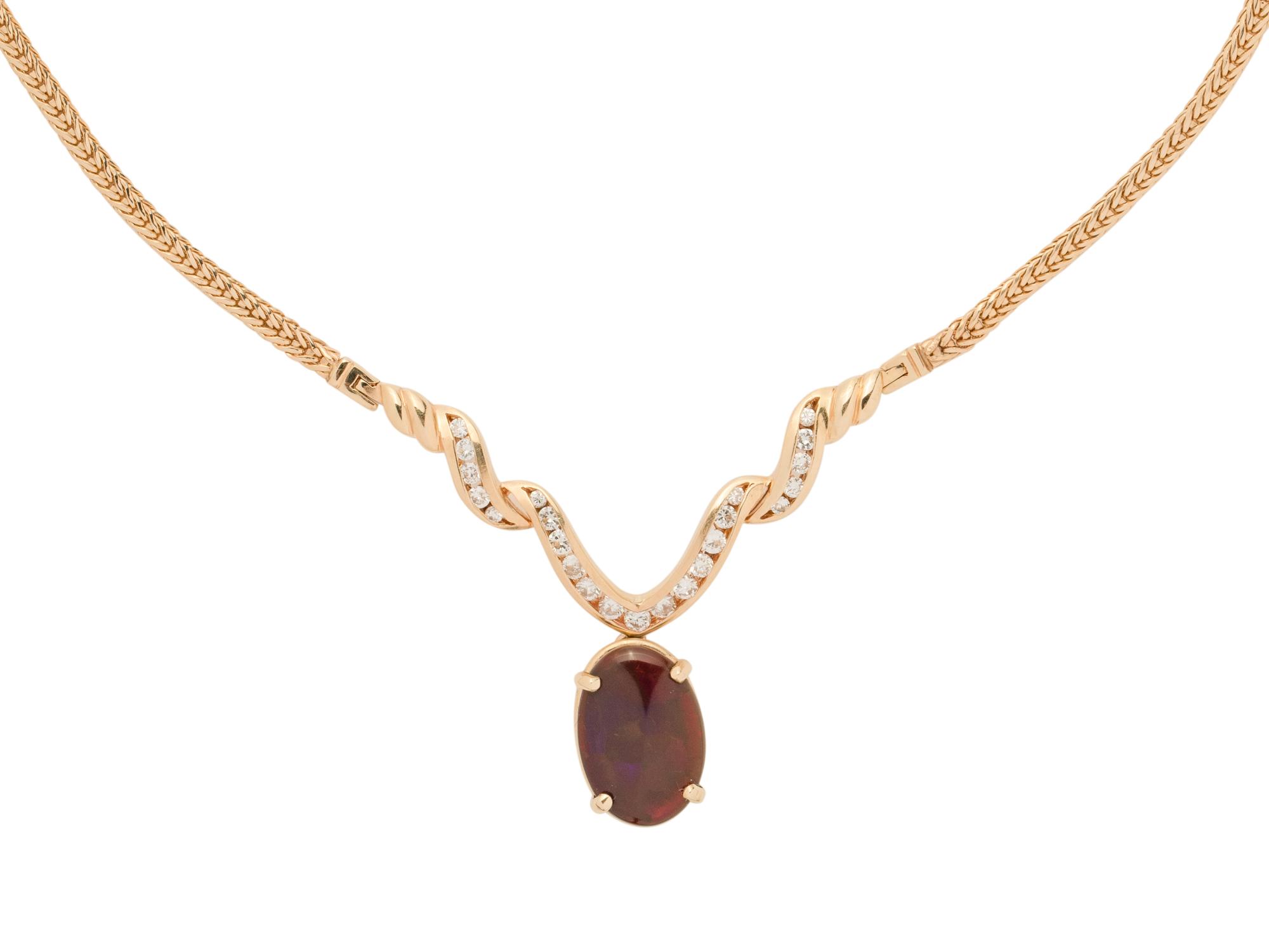 YELLOW GOLD, OPAL AND DIAMOND NECKLACE