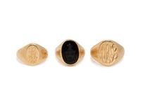 COLLECTION OF YELLOW GOLD SIGNET RINGS