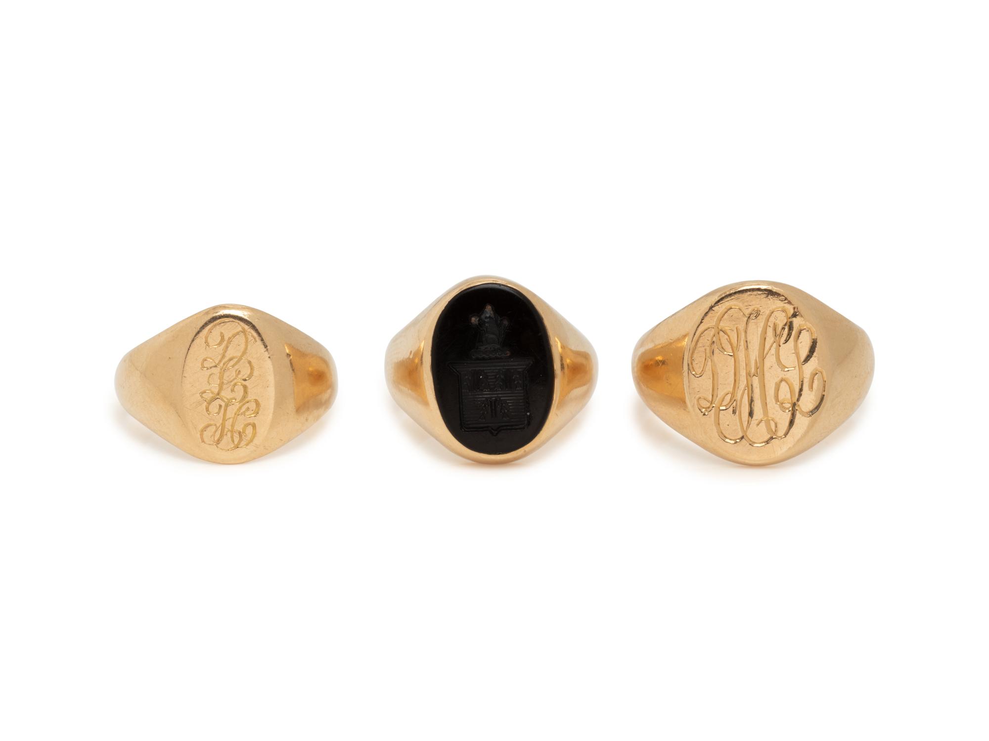 COLLECTION OF YELLOW GOLD SIGNET RINGS