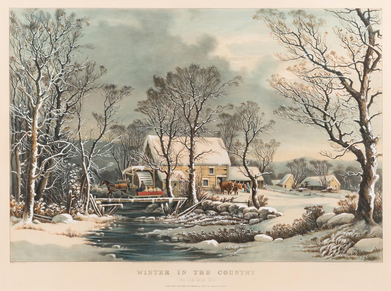 CURRIER and IVES, publishers -- After George H. Durrie Winter in the Country. The Old Grist Mill, 1862. (G.7275)
